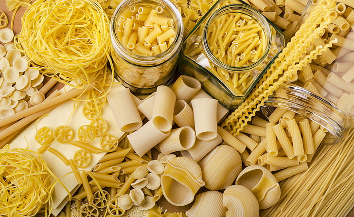 food, noodles, glass, jar, pasta, spaghetti, linguini, farfalle, HD wallpaper