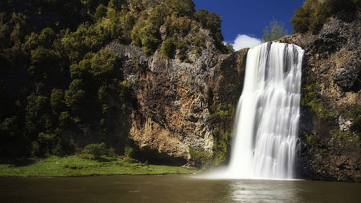 landscape, waterfall, New Zealand, nature, HD wallpaper