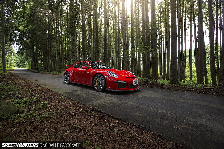 Porsche 911, Porsche 911 GT3, Speedhunters, red cars, tree, HD wallpaper