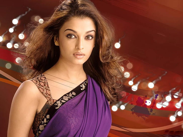 Aishwarya Rai Saree, women's purple and brown top, Female Celebrities, HD wallpaper