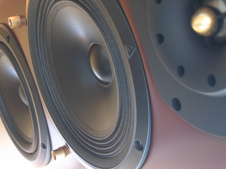 black speakers, sound, music, audio, close-up, metal, no people, HD wallpaper