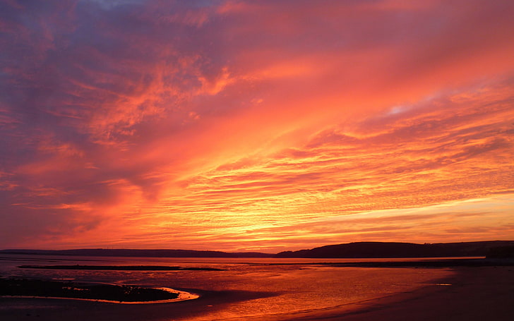 Red sunset beach-2016 High Quality Wallpaper, sky, scenics - nature, HD wallpaper