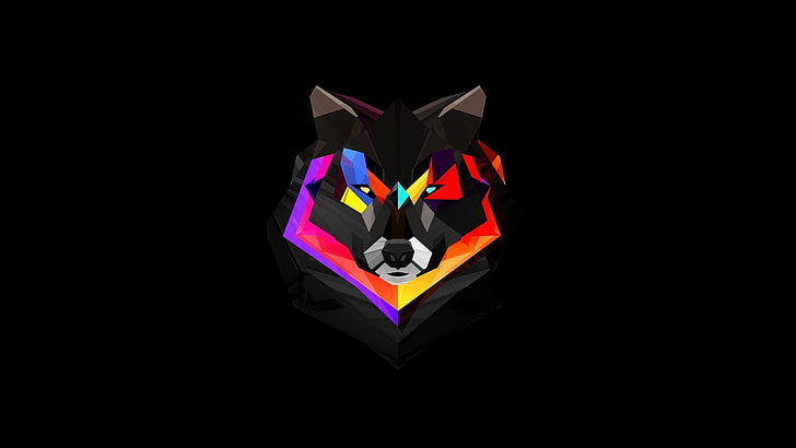 black and multicolored wolf graphic, abstract, studio shot, multi colored