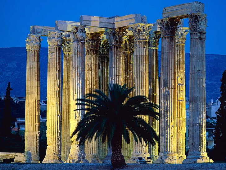 architecture, column, Temple of Zeus, sky, travel destinations, HD wallpaper