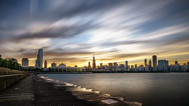 photography of city during sunset, chicago, chicago, Chicago skyline, HD wallpaper