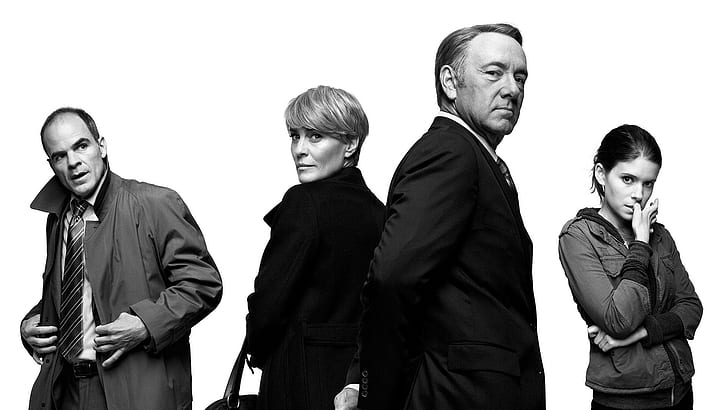 house of cards kevin spacey actor monochrome kate mara robin wright michael kelly, HD wallpaper