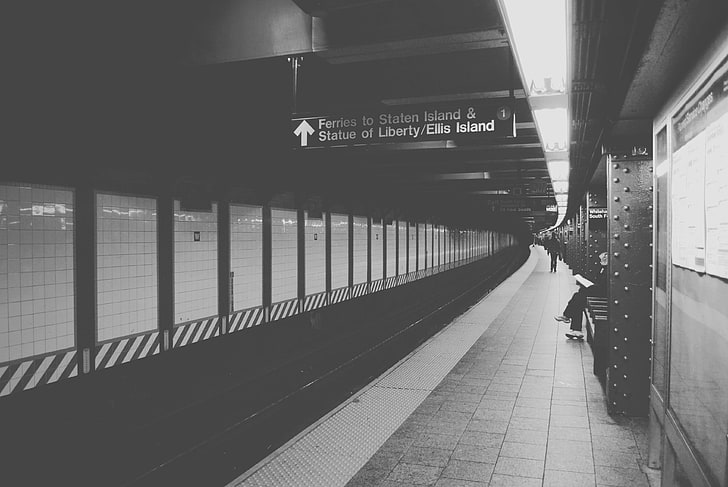 black and gray metal tool, subway, people, metro, monochrome, HD wallpaper