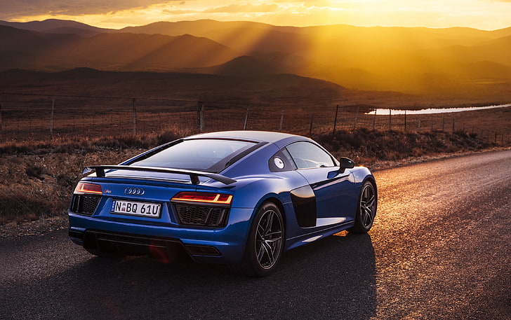 blue Audi R8 coupe, v10, car, land Vehicle, transportation, speed, HD wallpaper