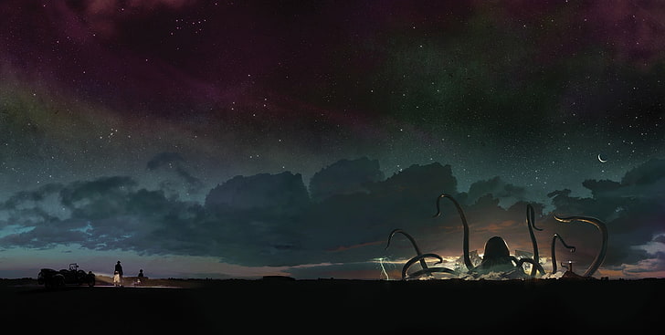 monster under gray clouds painting, Cthulhu, H. P. Lovecraft, HD wallpaper