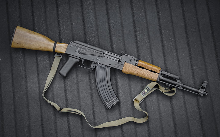 black and brown AK rifle, weapons, machine, Kalashnikov, AK-47