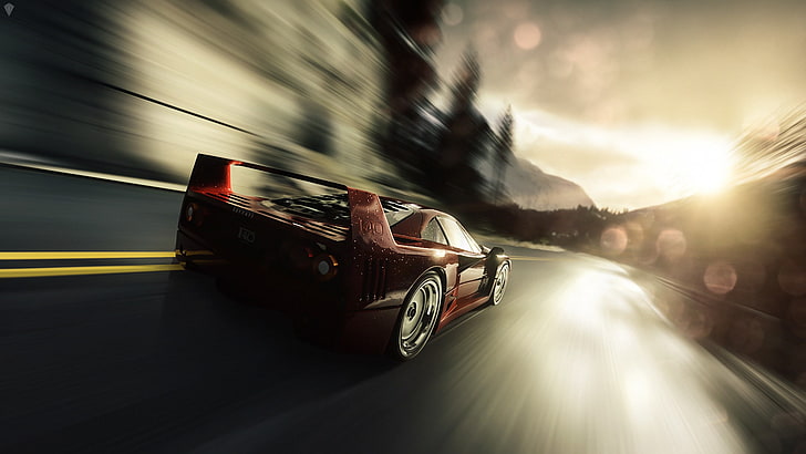 road, car, vehicle, Ferrari, Ferrari F40, red cars, blurred motion, HD wallpaper