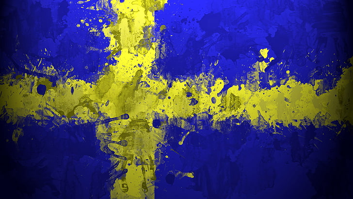 blue and green flag illustration, paint, Sweden, Sverige, creativity