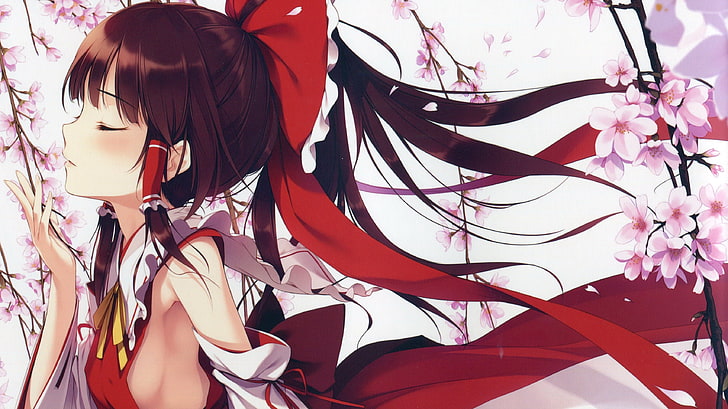 woman's red ribbon illustration, anime girls, Touhou, detached sleeves