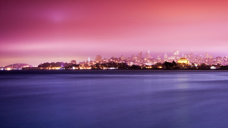 photography, sea, water, cityscape, night, San Francisco, USA