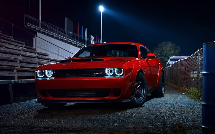 red sports car, Dodge Challenger SRT Demon, 2018, HD wallpaper