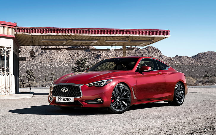Infiniti Q60, car, gas stations, mode of transportation, red
