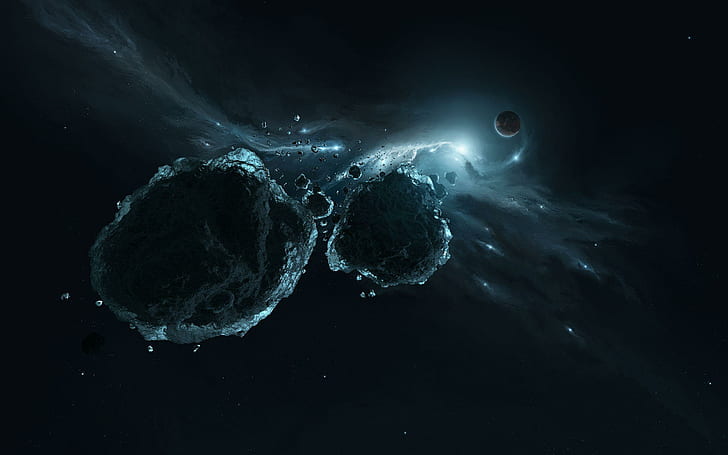 Asteroid heading for Earth, grey and black meteor painting, fantasy, HD wallpaper