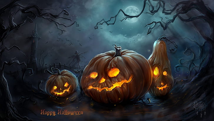 halloween, pumpkin, darkness, halloween night, jack o lantern, HD wallpaper