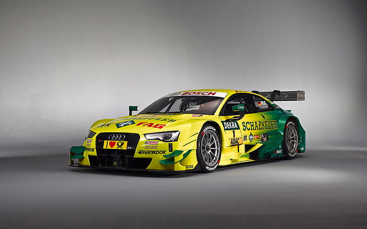 Audi RS 5 DTM 2014, yellow green and red audi sports car, cars, HD wallpaper