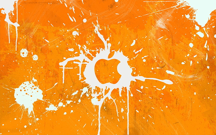 Apple Inc., paint splatter, splattered, orange color, food and drink, HD wallpaper