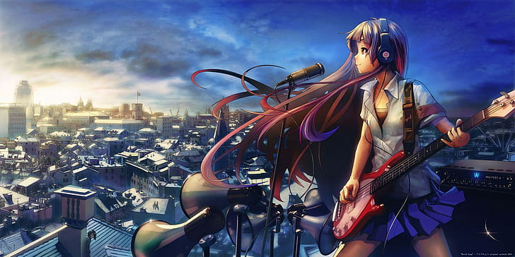 Anime, Music, Headphones, Guitar, Anime Girls