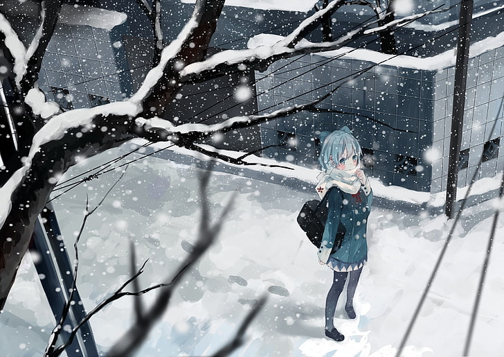 anime, anime girls, Touhou, Cirno, snow, winter, cold temperature