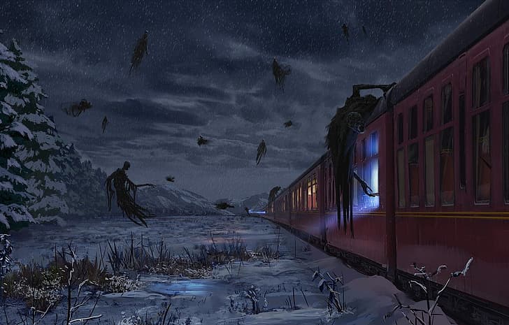 digital art, hogwarts express, Dementors (Harry Potter), HD wallpaper