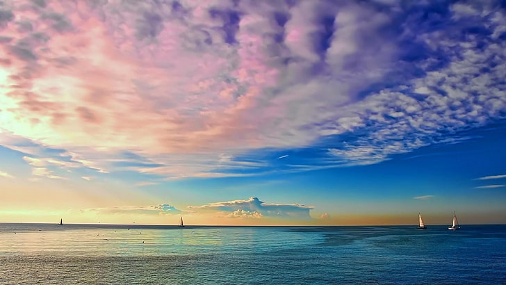 sae, roze, bleu, ship, clouds, space, sky, cloud - sky, sea, HD wallpaper