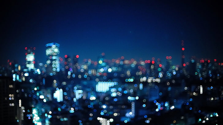 cityscape photography, lights, city lights, blurred, night, building exterior, HD wallpaper