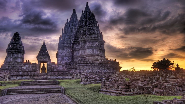 gray ruins, Temples, Prambanan Temple, Hindu, architecture, history