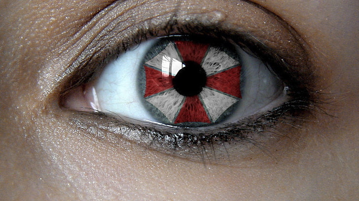 red and white umbrella contact lens, Umbrella Corporation, Resident Evil