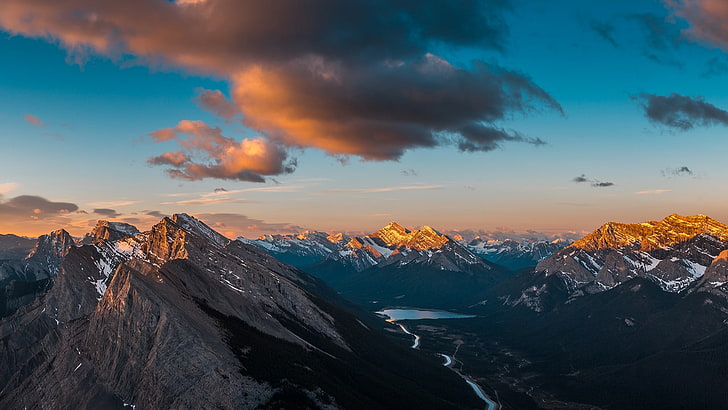 gray rock mountain, Alberta, Canada, mountains, clouds, landscape