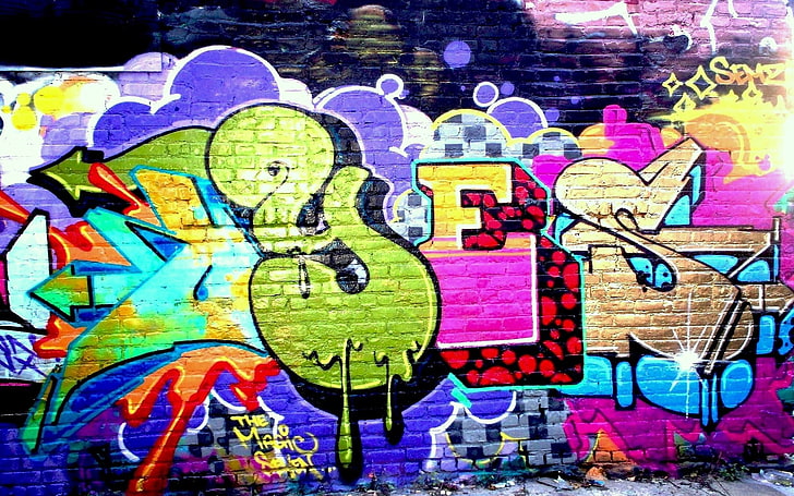 multicolored graffiti art, wall, colorful, sign, multi Colored