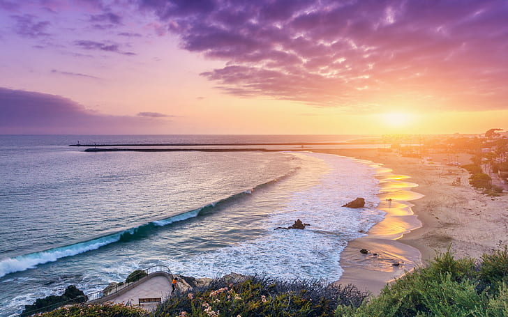 corona del mar newport, sunset, ocean, Landscape, HD wallpaper