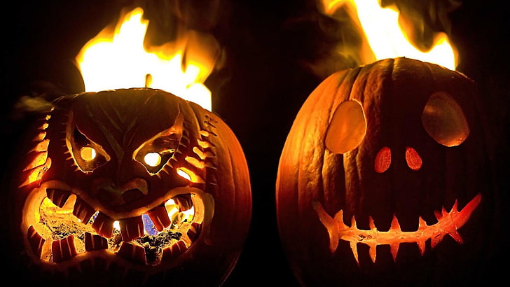 halloween, pumpkin, decoration, jack o lantern, lighting, cucurbita, HD wallpaper