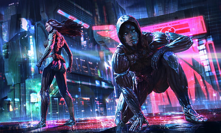 Venom and Carniage wallpaper, cyberpunk, science fiction, neon
