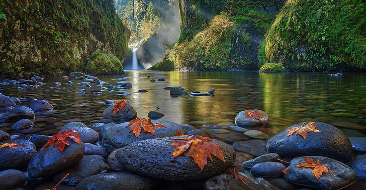 landscape photography of stones on body of water, nature, river