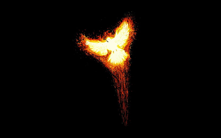 phoenix bird digital wallpaper, rise, myth, fire, minimalism