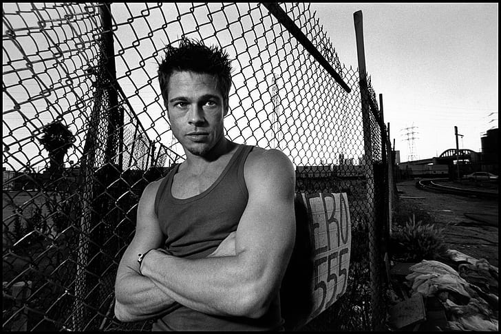 Brad Pitt Celebrities, men's gray tank top, real men, singlet, HD wallpaper