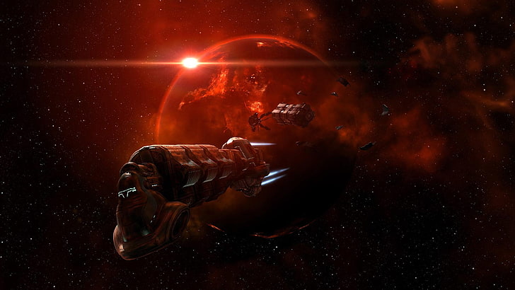 red planet digital wallpaper, space ship graphic artwork, EVE Online