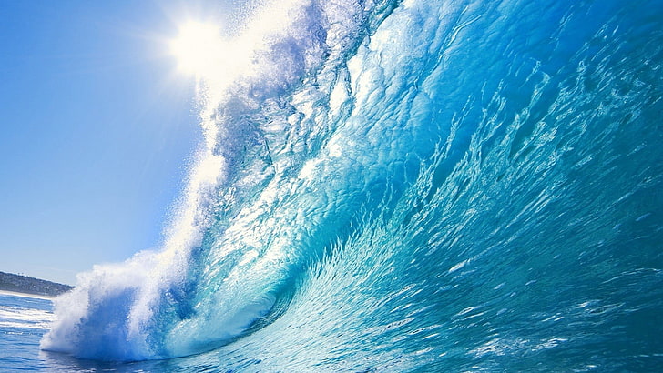 blue sea wave wallpaper, nature, landscape, waves, water, sky