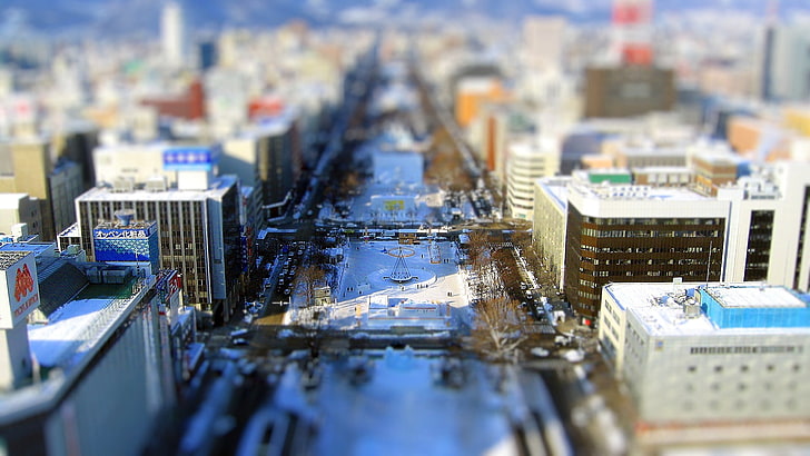 aerial photography of city escape at daytime, macro photography of city miniatures, HD wallpaper