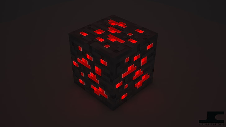 black and red Minecraft box wallpaper, cube, number, illuminated