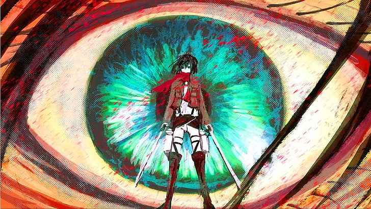 Shingeki no Kyojin, Mikasa Ackerman, anime, anime girls, multi colored, HD wallpaper