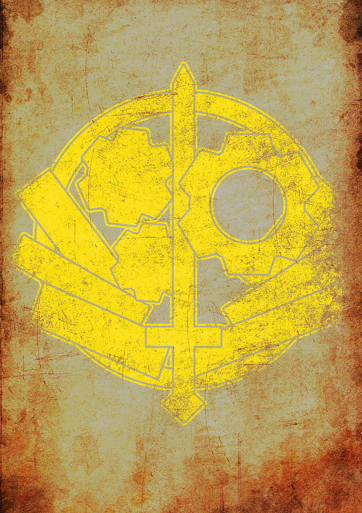 yellow sword and gear logo, Fallout, fan art, Brotherhood of Steel, HD wallpaper