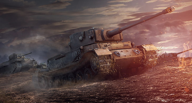 brown battle tank digital wallpaper, the sky, dirt, art, tanks HD wallpaper