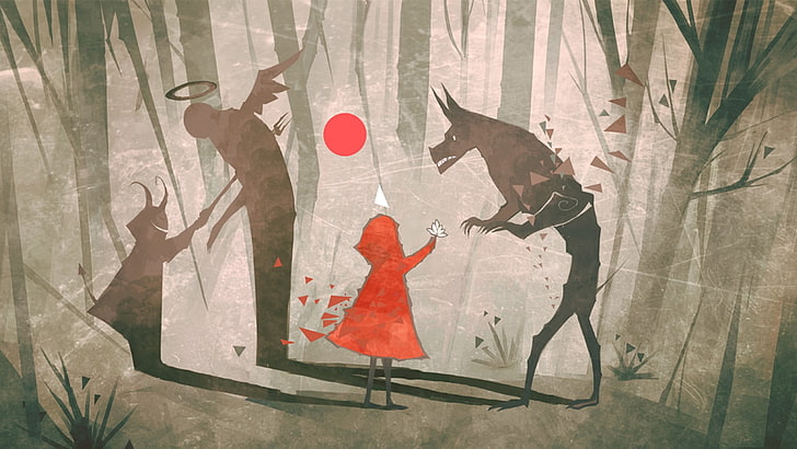 Little Red Riding Hood digital wallpaper, traditional art, angel