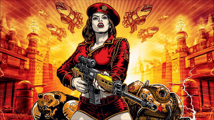 USSR, gun, hammer and sickle, communism, Command and Conquer: Red Alert 3, HD wallpaper