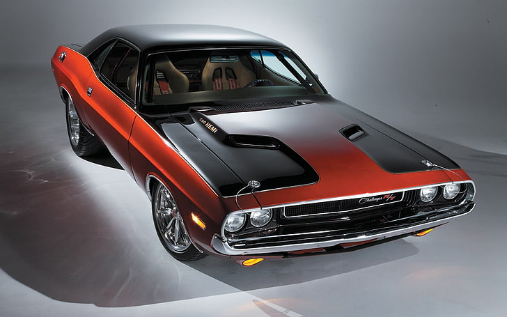 black and red muscle car, Dodge Challenger 1970, Dodge Challenger R/T, HD wallpaper