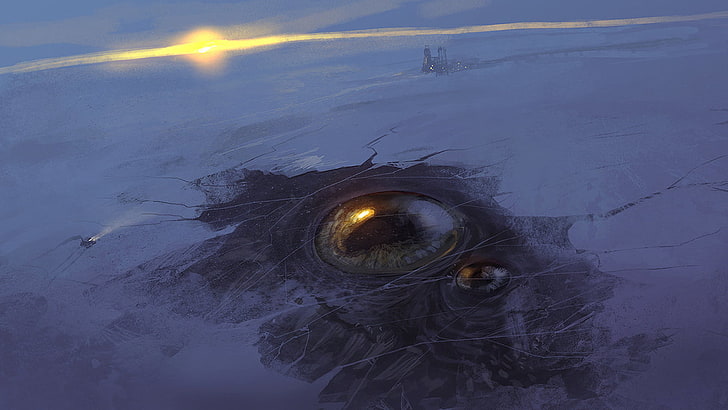 Giant Sea Monster Trapped Under The Ice, eye, close-up, nature